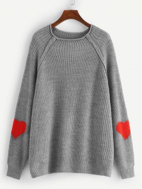 Плюс размеры свитер с регланом-рукавом с принтом сердец