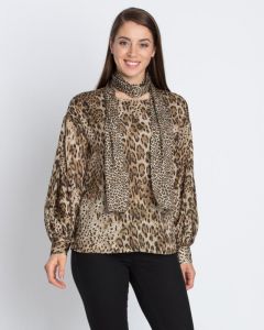 Блуза с шарфом, р. 46, цвет леопард