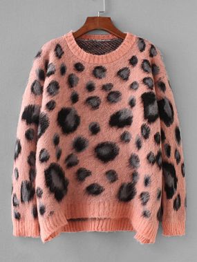 Размера плюс леопардовый свитер с заниженной линией плеч