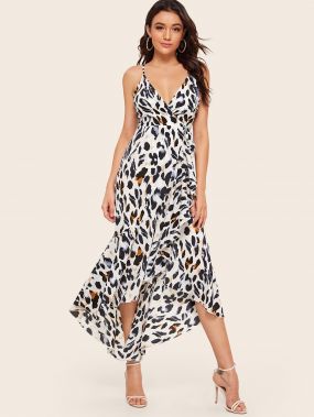 Леопардовое платье-комбинация с оборками