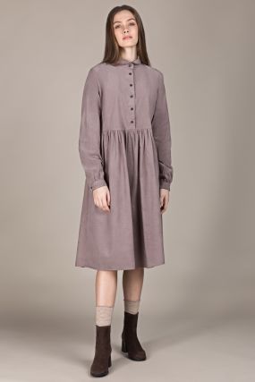 Платье Черешня из вельвета с воротничком на пуговицах серого цвета (40-46)