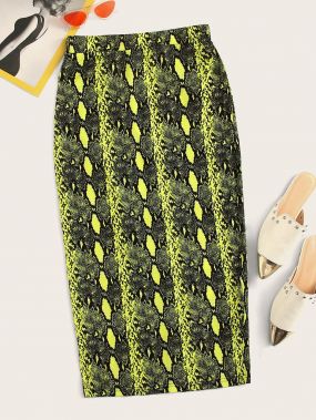 Неоновая юбка-карандаш с змеиным принтом