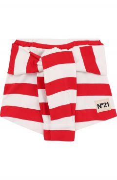 Хлопковая мини-юбка в полоску с декоративным поясом N21
