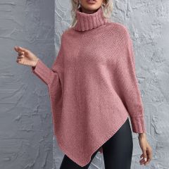 Асимметричный свитер-пончо с высоким воротником