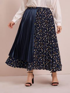 Контрастная цветочная плиссированная юбка размера плюс