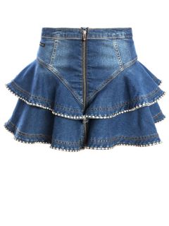 Джинсовая юбка-мини с оборками