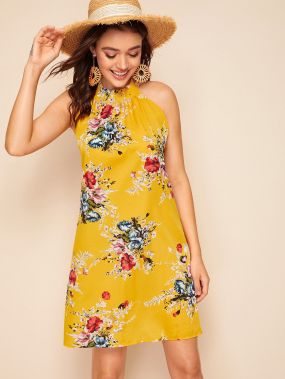 Платье-халтер с цветочным принтом