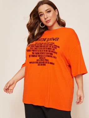 Неоновая оранжевая футболка размера плюс с текстовым принтом