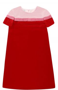 Бархатное мини-платье прямого кроя с бантом I Pinco Pallino
