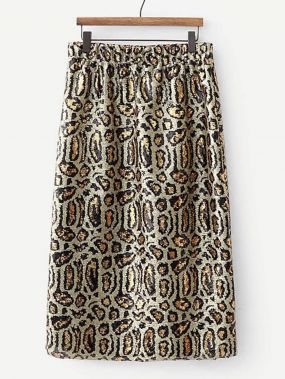 Леопардовая юбка с пайетками