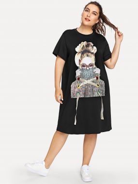 Платье футболка с принтом девушки