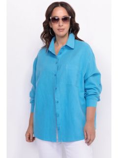 Блузка Льняная голубая рубашка прямого силуэта 3252