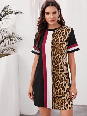 Контрастное леопардовое платье
