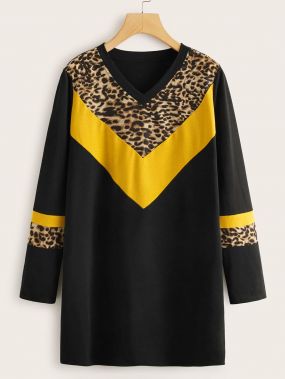 Контрастное леопардовое платье-футболка