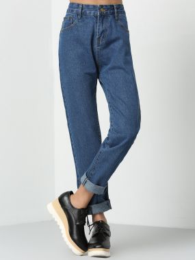 Синий брюки с высокой талией