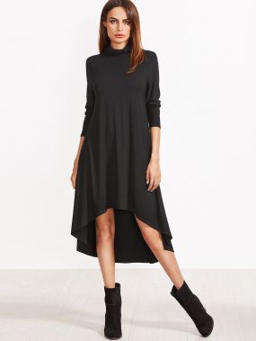 чёрное асимметричное платье воротник-хомут