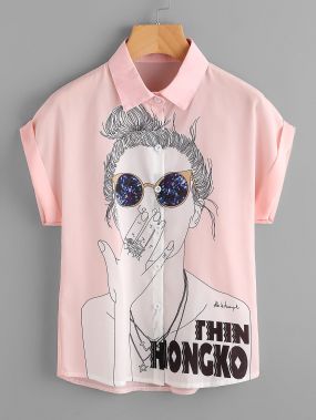 Модная шифоновая рубашка с принтом