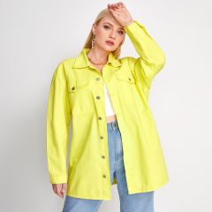 Неоново-желтая джинсовая куртка размера плюс с карманом