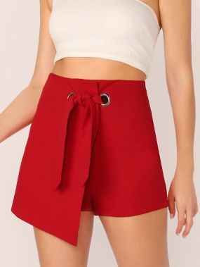 Асимметричные юбка-шорты с узлом