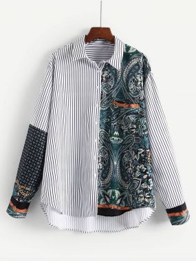 Цветочная блузка в полоску с асимметричным низом