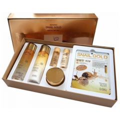 Подарочный набор из 4 средств с экстрактом муцина улитки и золотом DABO Repairing Snail Gold Skin Care 4 Set (Тонер, Эмульсия, Крем, Маски)