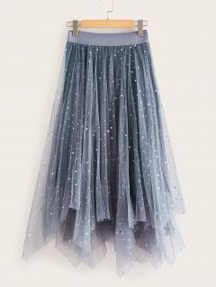 Асимметричная сетчатая юбка с блестками