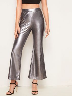 Расклешенные брюки металлического цвета с высокой талией