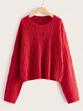 Вязаный свитер размера плюс с оригинальной отделкой