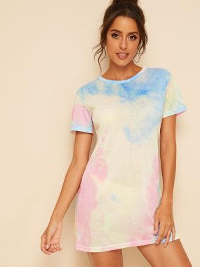 Разноцветное платье-футболка