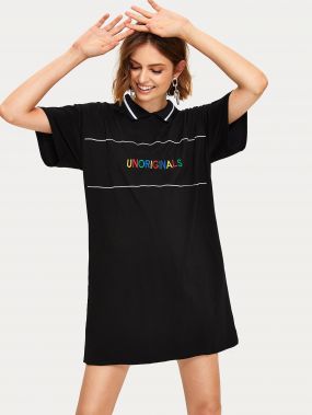 Платье-футболка с текстовой вышивкой
