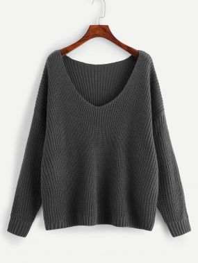 Размер плюс свитер с заниженной линией и v-образным вырезом