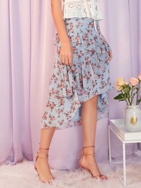 Асимметричная юбка с цветочным принтом и оборкой