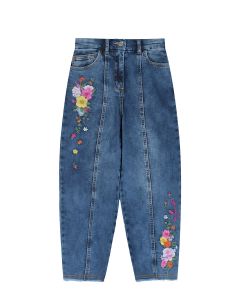 Синие джинсы с цветочной вышивкой Monnalisa детские