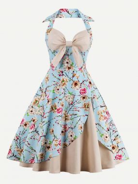 Платье в цветочек хальтер