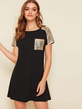 Платье-футболка с рукавом-регланом и блестками