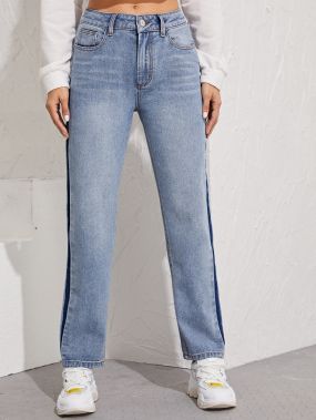 Прямые джинсы с контрастным бокам