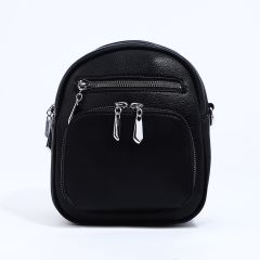 Сумка-рюкзак на молнии, 3 наружных кармана, длинный ремень, цвет чёрный