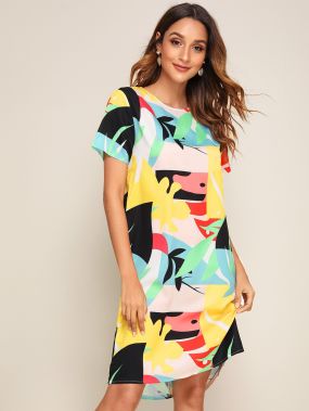 Разноцветное платье-футболка с молнией сзади
