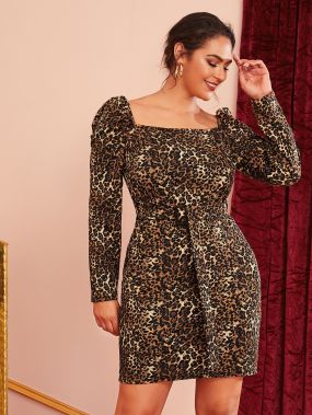 Облегающее платье размера плюс с леопардовым принтом и поясом