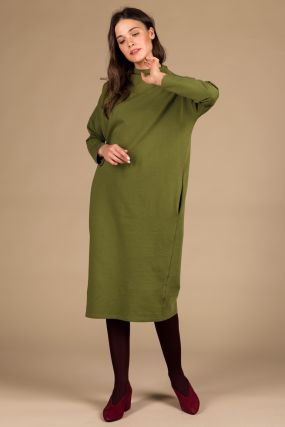 Платье Черешня Basic оверсайз зеленое с длинным рукавом (42-46)