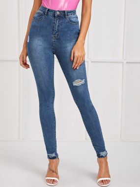 Рваные джинсы с высокой талией