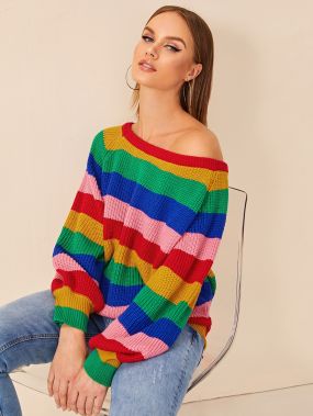 Радужный полосатый свитер с рукавом-регланом