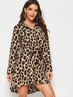 Леопардовое платье с поясом